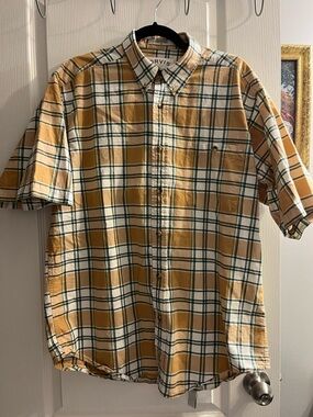Orvis Short-Sleeve Plaid Button-Down Shirt - Mustard, White, Green